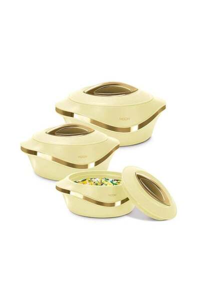 Milton مجموعة تخزين طعام داخلية من الفولاذ المقاوم للصدأ مكونة من 3 قطع (500 مل، 1000 مل، 1500 مل) بيج/ذهبي