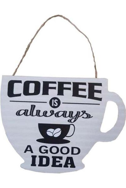 Generic Cup Shaped Coffee Printed Wall Hanging Plaque White/Black