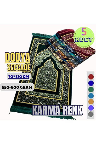 OBRNHOMEN 5 Pcs Mixed Color Elarabi Pattern 550-600 Grams Velvet Prayer Rug Prayer Mat Woven Quality Luxury Prayer Mat
