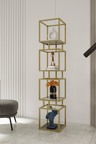 Marsah Home Μεταλλικό ράφι Rio Gold με σκληρυμένο γυαλί 160x34 εκ.