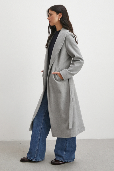 Never more Belted Stamp Coat Gray