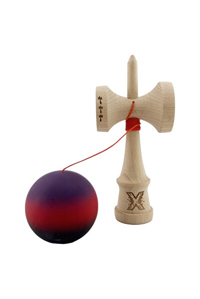 Flippy Kendama X Originala, Profesionala, Flippy, Big Cups V2, Rubber Grip, Ata 55 cm, Mov/Rosu/Negru