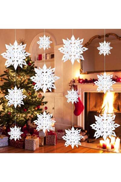 Generic Hanging Snowflake Decorations 12 PCS 3D Glittery Paper Snowflakes for...