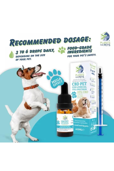 Plants for pets Ulei CBD 10% (1000mg) și CBG 1% (100mg) pentru animale Pisici și Câini - Ficat de cod | 10ml