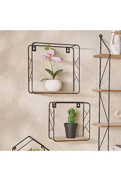 Generic Sera 2-Piece Metal and MDF Board Wall Shelf Set 25 x 25 x 9.5 cm