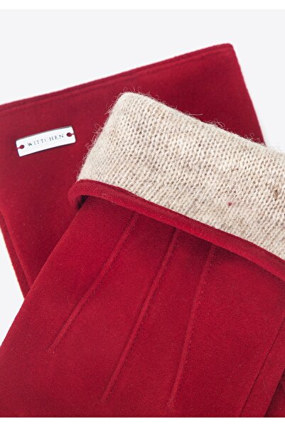 Wittchen Women's Dark Red Velour Gloves Dark Red Velour Leather Gloves