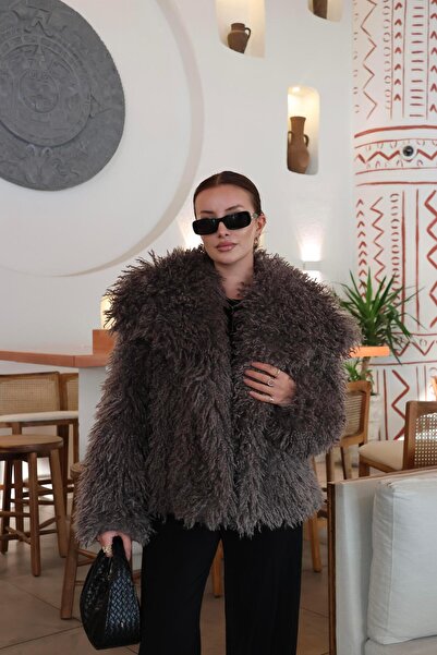 BAŞARAN Μπουφάν από ψεύτικη γούνα ανθρακί