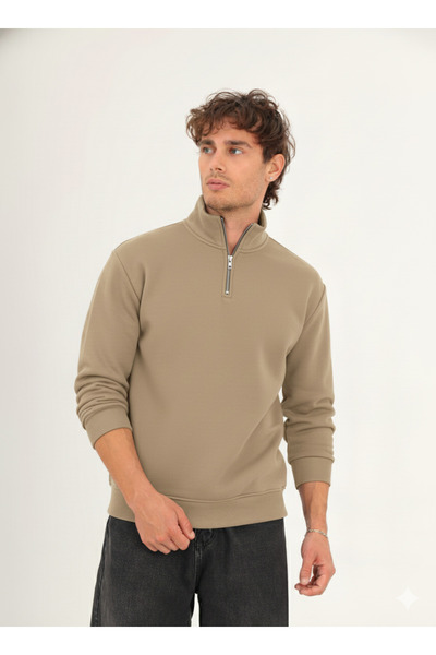 FRANCO RENZO Unisex Standard Cut Cotton Sweatshirt with Fleece Inside, 3 Threads, Half Zipper