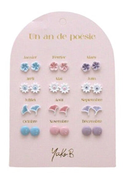 Yuko B 12 Pairs of Ceramic Earrings Set Year Themed Pastel