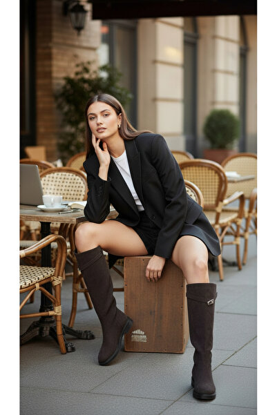 Şan's Shoes Cizme de călărie din piele intoarsa maro amar