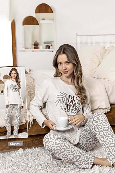 REMSA Women's Leopard Pattern Suprem Pajamas Set 0325 Leo1 Beige