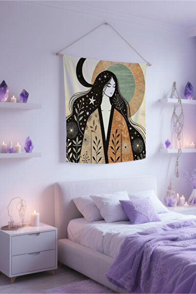 Etnik Dekor Yıldız Saçlı Kız Desenli Duvar Örtüsü