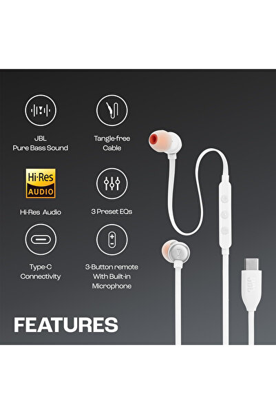 Generic سماعات أذن سلكية TUNE 310C USB-C عالية الدقة، لون أسود