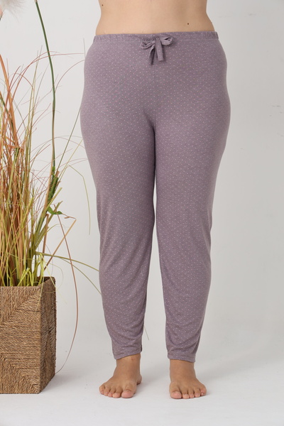 Serena Women's Big Size Pajama Pants, Gray with Pink Dots, 85% Viscose, 15% Polyester