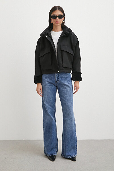 Never more Apoletli Woolen Bellows Pocket Cashmere Coat Black