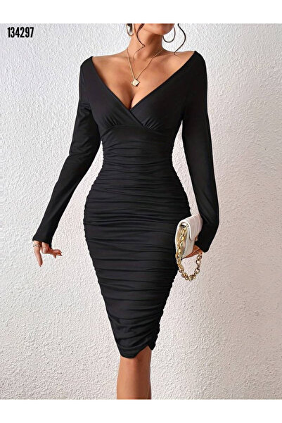 moda wanilia Women's Semi-Turtleneck Tulle Detailed Long Sandy Special Occasion Dress