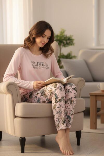 PİJAPİA Σετ γυναικεία πιτζάμες από βαμβακερό υλικό με απαλή υφή ροζ