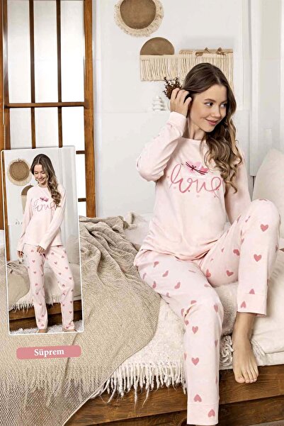 REMSA Women's Heart Pattern Suprem Pajama Set 0327 Pink02