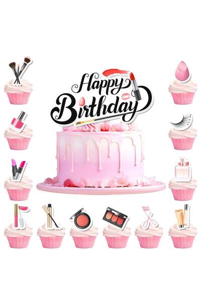 Generic 25 Pcs Makeup Cake Decorations, 24 Pcs Makeup Cupcake Toppers + 1 Pcs...