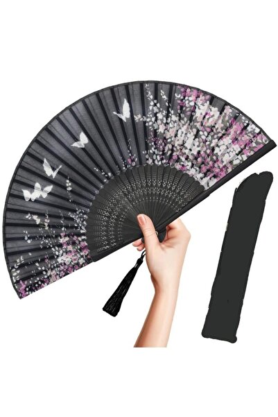 Generic مروحة يد قابلة للطي للنساء - مروحة حريرية صينية يابانية عتيقة قابلة للطي - لهبات ساخنة، تشو