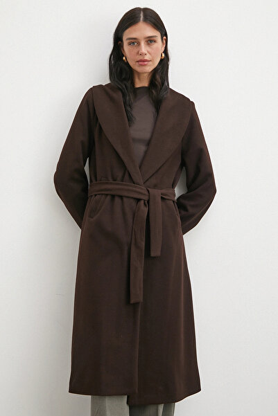 Never more Belted cashmere coat coffee