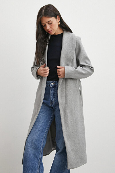 Never more Belted Stamp Coat Gray