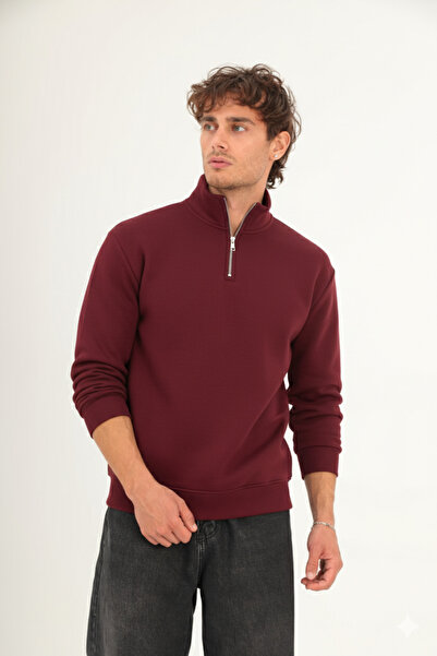 FRANCO RENZO Hanorac standard pentru bărbați croială din bumbac, cu tricou fire, cu jumătate de fermoar, cu fleece în interior