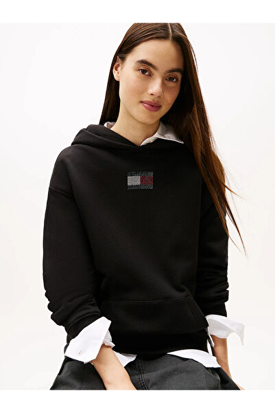 Tommy Hilfiger Tjw Relaxed Fit Party Flag Women's Black Sweatshirt Dw0Dw21605Bds
