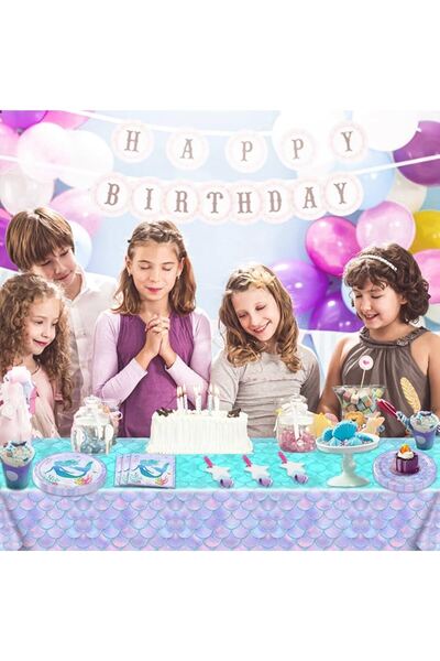 Partifabrik Mermaid Themed Plastic Disposable Tablecloth