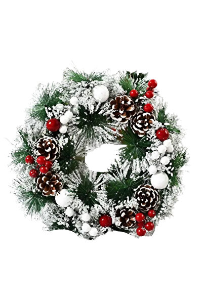 Zippi Coroană de Crăciun cu Efect de Zăpadă – Decor cu Conuri de Brad, Fructe...