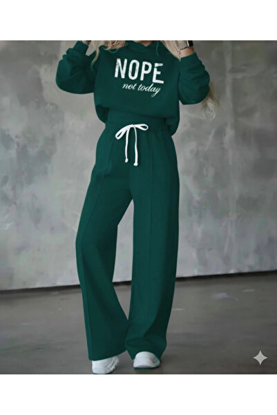 Butik    Women's Long Sleeve Nope Printed Ribbed Waist Double Suit