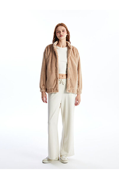 LC Waikiki Stand Collar Plain Oversize Women's Plush Coat