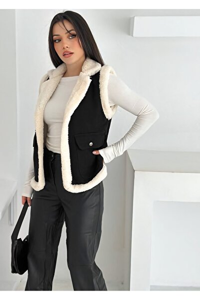 Noa Noa Gabardine Plush Vest with Pocket Flap Detail on the Outside
