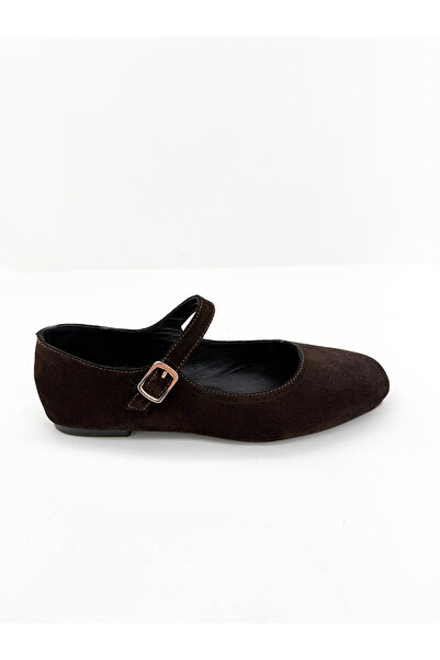 Deripabuc Genuine Leather Brown Suede Women's Leather Ballerinas Dp58-4058