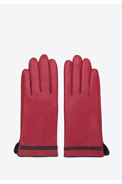 Wittchen Women's leather gloves with spike trim, red, leather