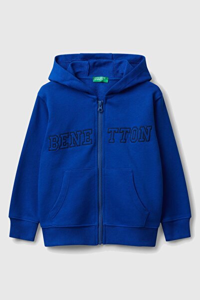 United Colors of Benetton Hanorac cu glugă pentru băieți, albastru Saks, cu f...