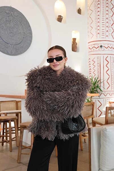 BAŞARAN Μπουφάν από ψεύτικη γούνα ανθρακί