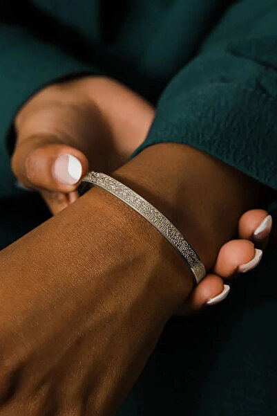 BearPear Ayetel Kürsi Bileklik Gümüş Paslanmaz Çelik Ayarlanabilir Bileklik