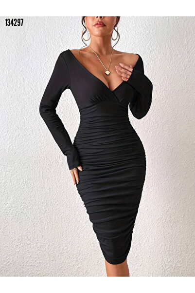 moda wanilia Women's Semi-Turtleneck Tulle Detailed Long Sandy Special Occasion Dress