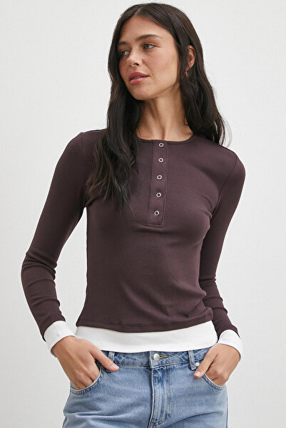 Never more συνδυασμός υφασμάτων Μπλούζα με κουμπώματα Βουργουνδίας