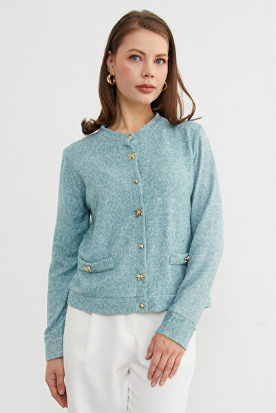 Fulla Moda Bow Buttoned Pocketed Knitwear Cardigan