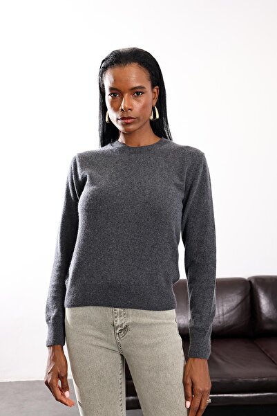5in1Canpolat Anthracite Crew Neck Cashmere Basic Knitwear