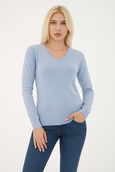Fashion Friends Stretchy V-Neck Sweater Blue