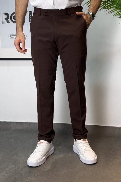 ROY501 Men's Slim Fit Trousers with Belt Detail Men's Fabric Trousers