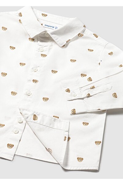 MAYORAL Kışlık Erkek Bebek Ayıcık Baskılı Uzun Kol Gömlek- Krem