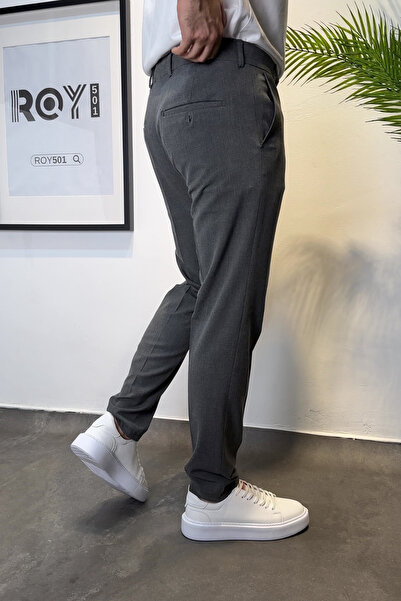 ROY501 Men's Slim Fit Trousers with Belt Detail Men's Fabric Trousers