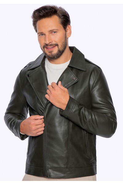 Wittchen Men's biker jacket made of -leather with epaulets green green -leather