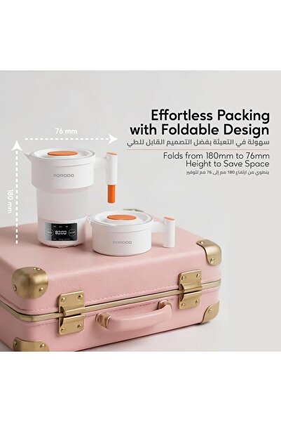 porodo Foldable Cordless Electric Kettle, 850W/600ml, Stainless Steel