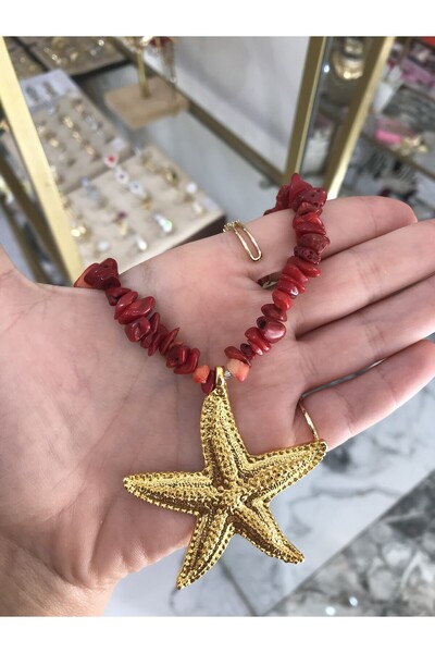 the ASEL İNCİ قلادة نموذج حجر طبيعي مفصل بنجمة البحر