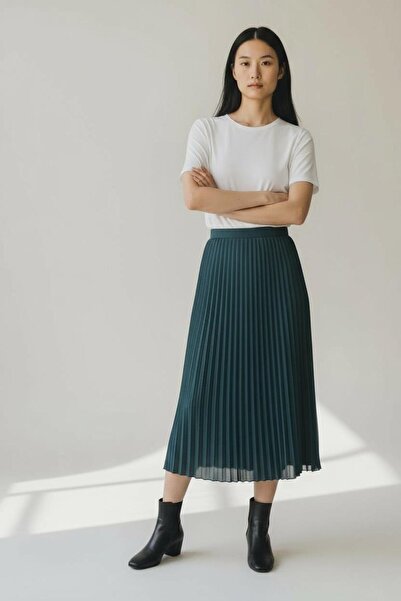 EREN STYLE Pleated Cotton Woven Viscose Winter Skirt(95 cm)-(38-48)